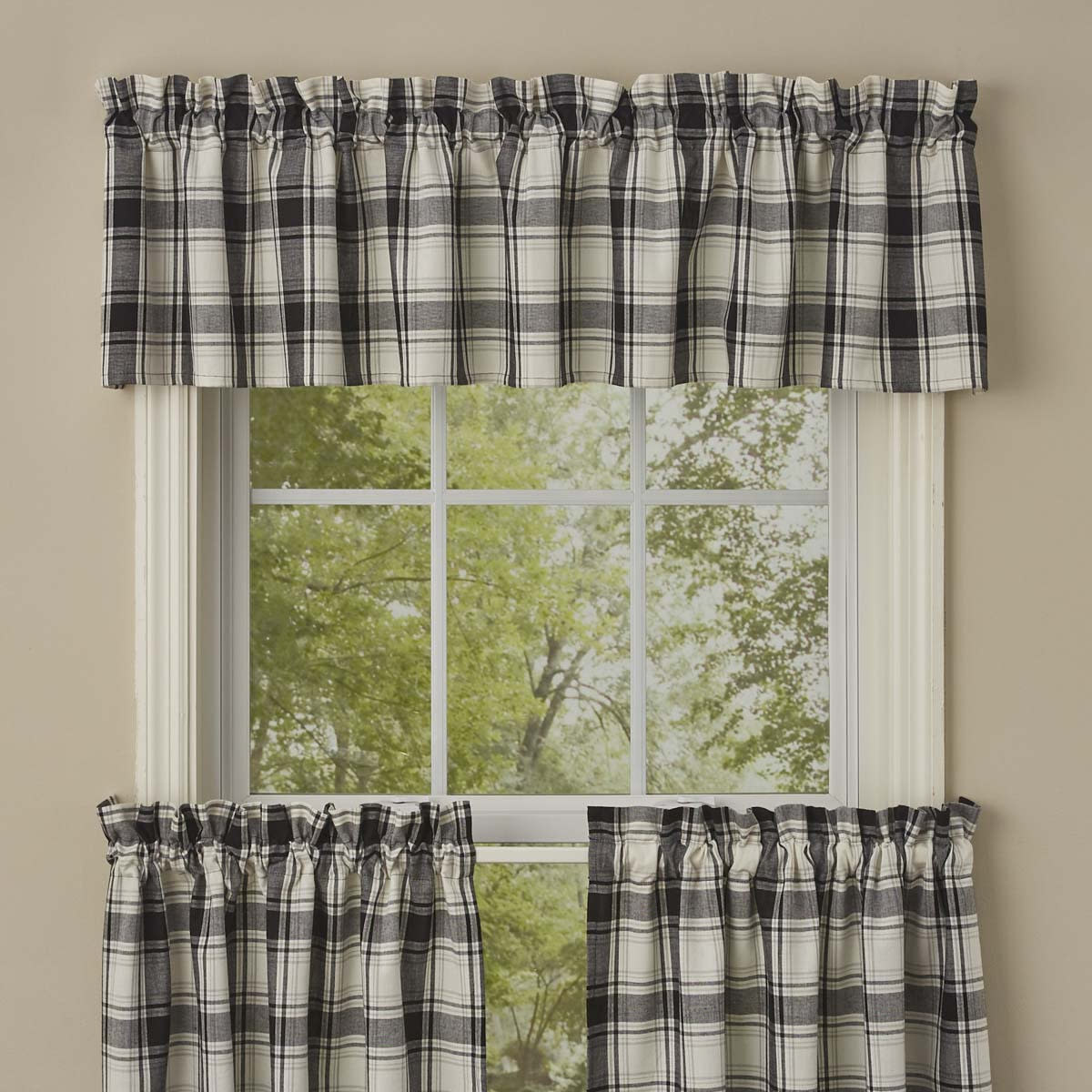 1 Wicklow Red Black Check Country Lined Layered Valance 72" x 16" 
