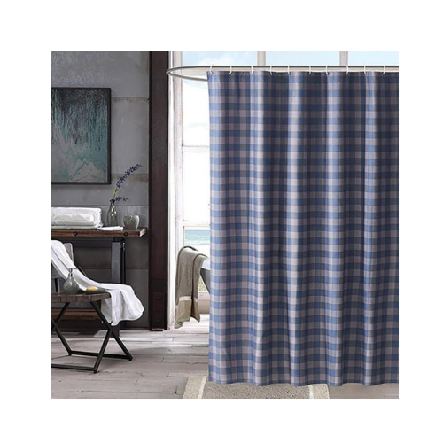 Virah Bella Mountain Check Blue Gray, Blue And Cream Shower Curtain